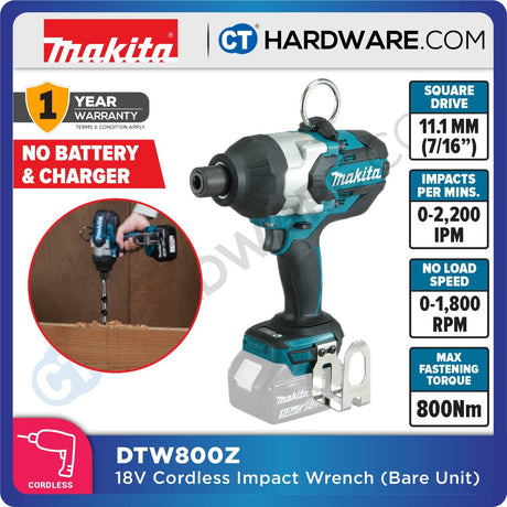 MAKITA DTW800RMJ/ RFJ/ Z 11.1MM (7/16'') CORDLESS IMPACT WRENCH WITH BRUSHLESS MOTOR (TOOL ONLY) (LXT SERIES)