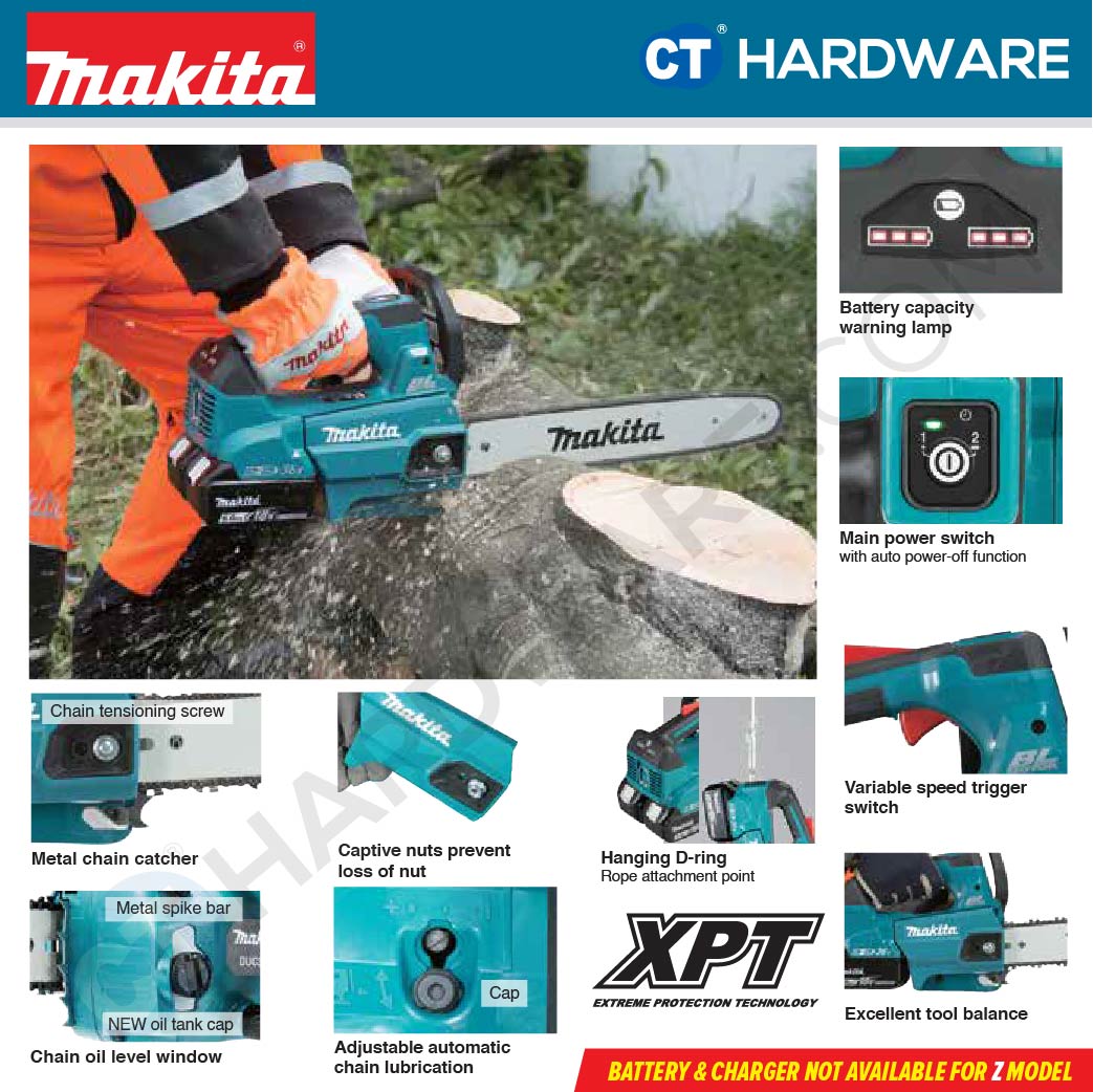 MAKITA DUC406Z CORDLESS CHAIN SAW 18V X 2 16" 400MM 1200W 1200M/MIN WITHOUT BATTERY & CHARGER ( SOLO ) BL/XPT