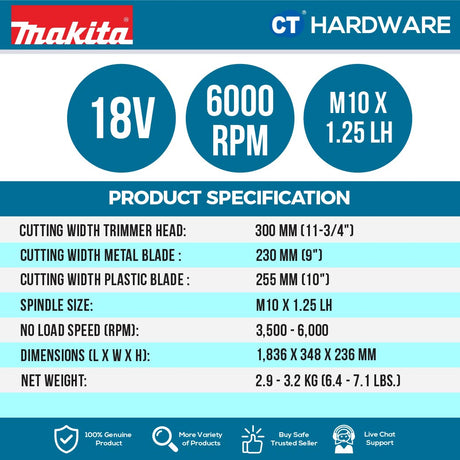 MAKITA DUR190LRT2 CORDLESS GRASS TRIMMER 18V | 240W | M10 x 1.25 LH [ DUR190LRT2 ]