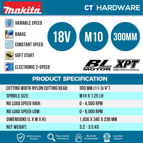 Makita DUR192LST/ Z LXT 18V Cordless Brushless Grass Trimmer 2-Speed (Body Only | 1-Battery)