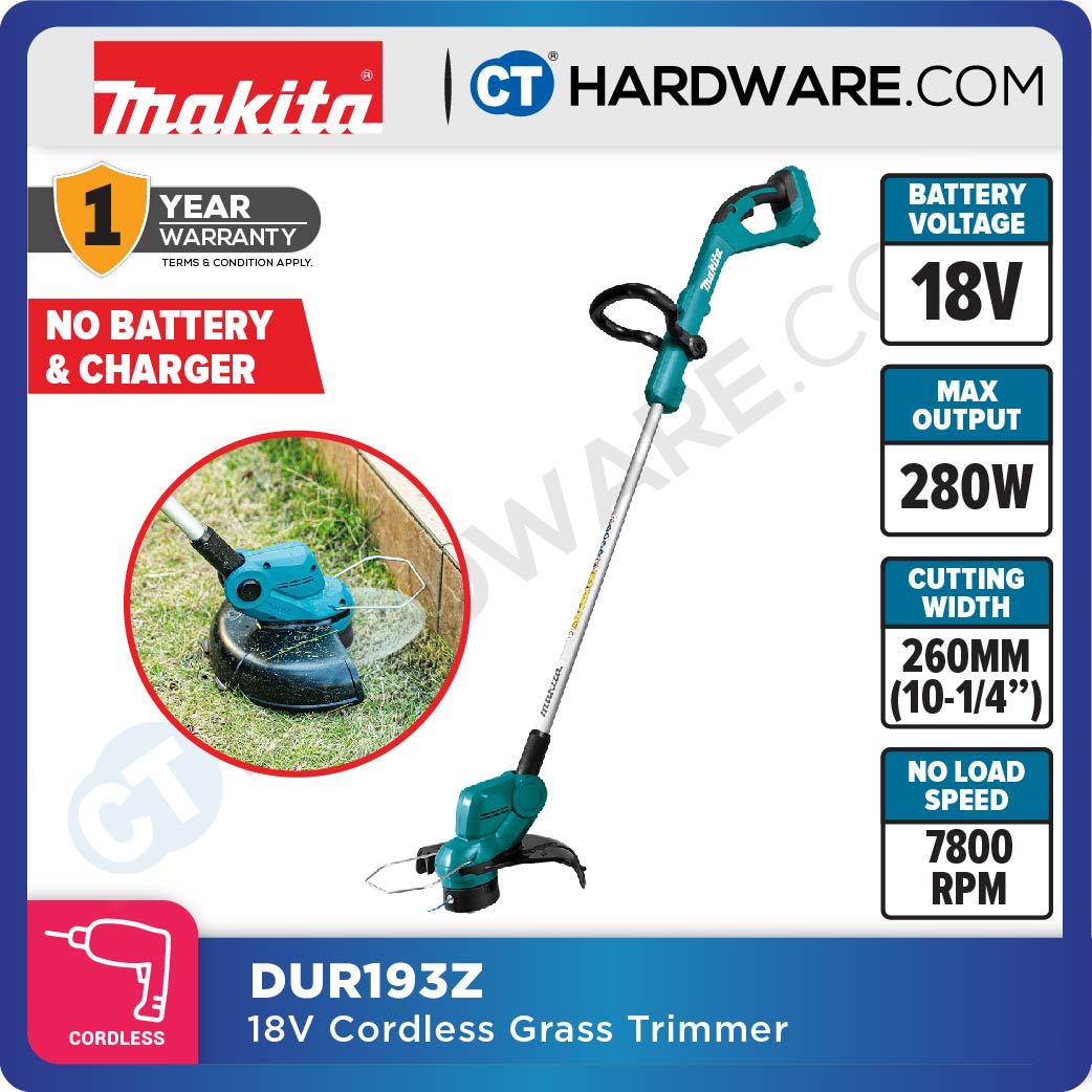 MAKITA DUR193Z CORDLESS GRASS TRIMMER 280W | 260MM (10-1/4") COME WITH 1x 3.0AH BATTERY AND CHARGER [ YEAR END SALES ]