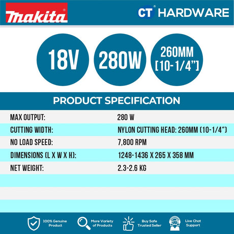 MAKITA DUR193Z CORDLESS GRASS TRIMMER 280W | 260MM (10-1/4") COME WITH 1x 3.0AH BATTERY AND CHARGER [ YEAR END SALES ]