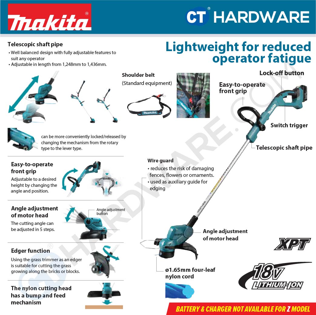 MAKITA DUR193Z CORDLESS GRASS TRIMMER 280W | 260MM (10-1/4") COME WITH 1x 3.0AH BATTERY AND CHARGER [ YEAR END SALES ]