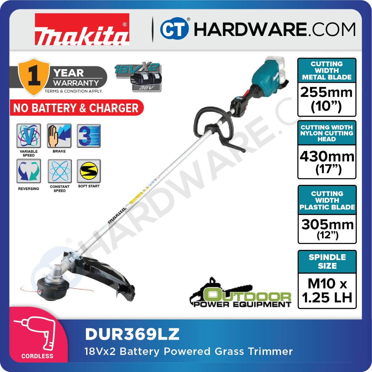 MAKITA DUR369LZ CORDLESS GRASS TRIMMER 18V X 2 10" NO BATTERY & CHARGER ( SOLO )