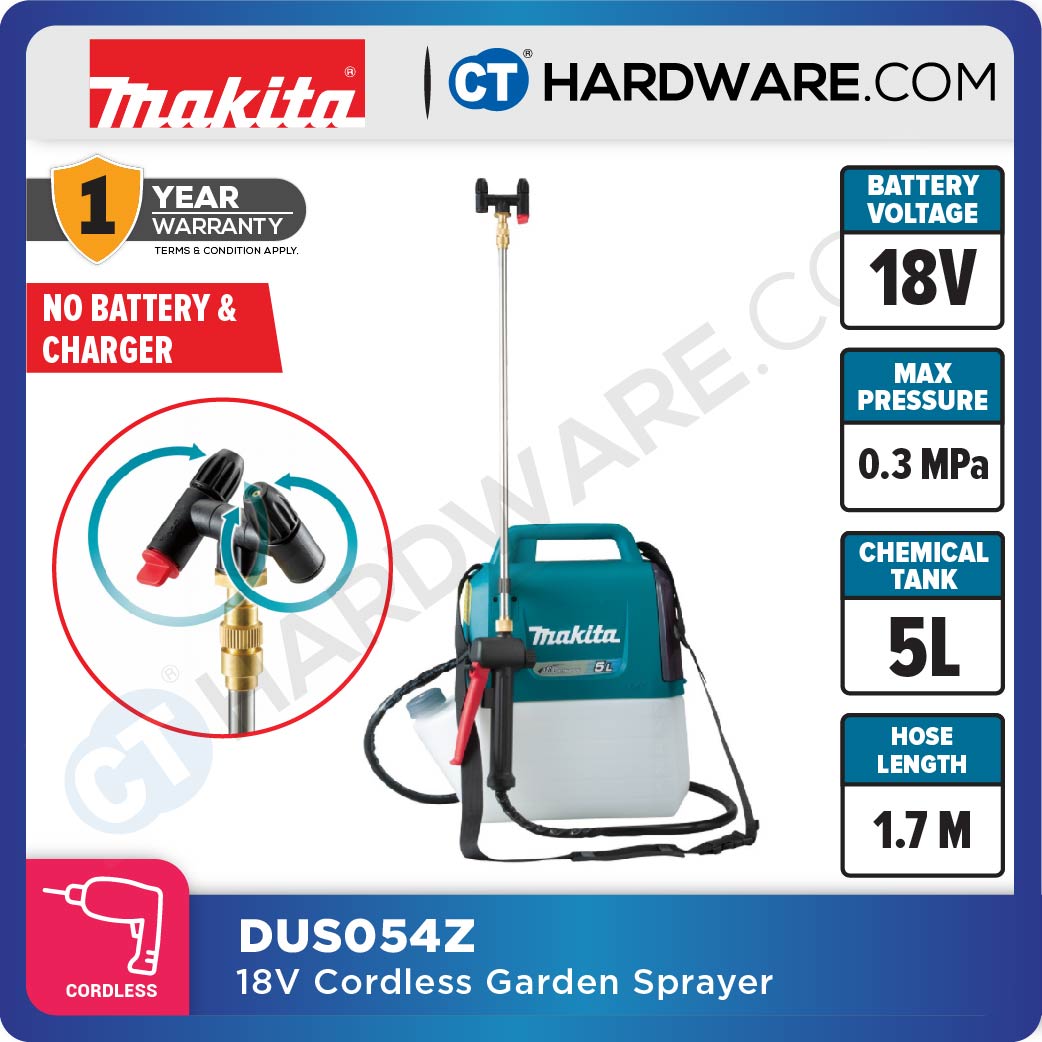 MAKITA DUS054Z CORDLESS GARDEN SPRAYER 18V 0.3MPA 5L TANK 0.5-07M SPRAY WAND NO BATTERY & CHARGER ( SOLO )