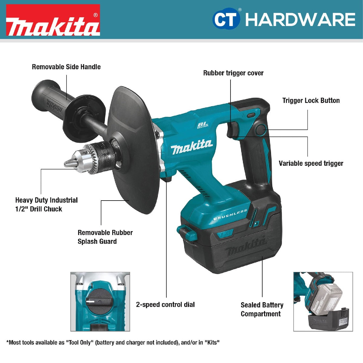 MAKITA DUT131Z CORDLESS MIXER 18V (CHUCK 1.5-13MM) 350-1300RPM NO BATTERY & CHARGER ( SOLO )