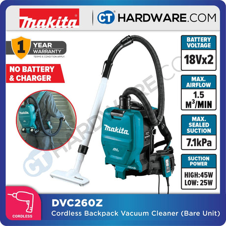 MAKITA DVC260Z CORDLESS Twin 18V Backpack Vacuum Cleaner (Bare Unit) Brushless Motor