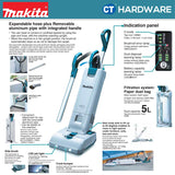 MAKITA CORDLESS BRUSHLESS UPRIGHT CLEANER 18VX2 12KPA 1.9M³/MIN 5L [Set Pack With 5.0AH Battery]