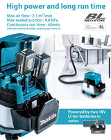 Makita DVC862LPT2/ LRT2/ LZ 18V Cordless Vacuum Wet/Dry