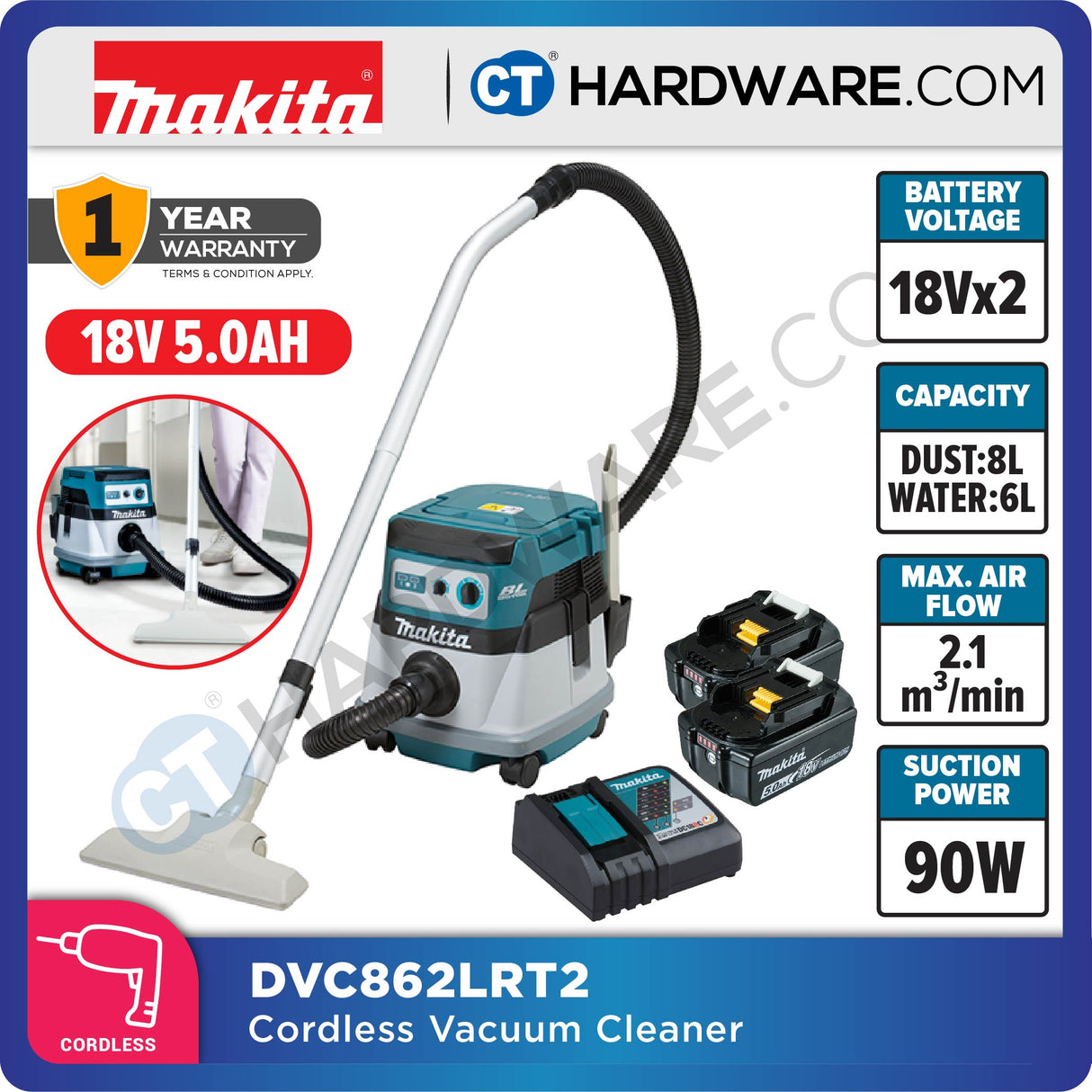 Makita DVC862LPT2/ LRT2/ LZ 18V Cordless Vacuum Wet/Dry