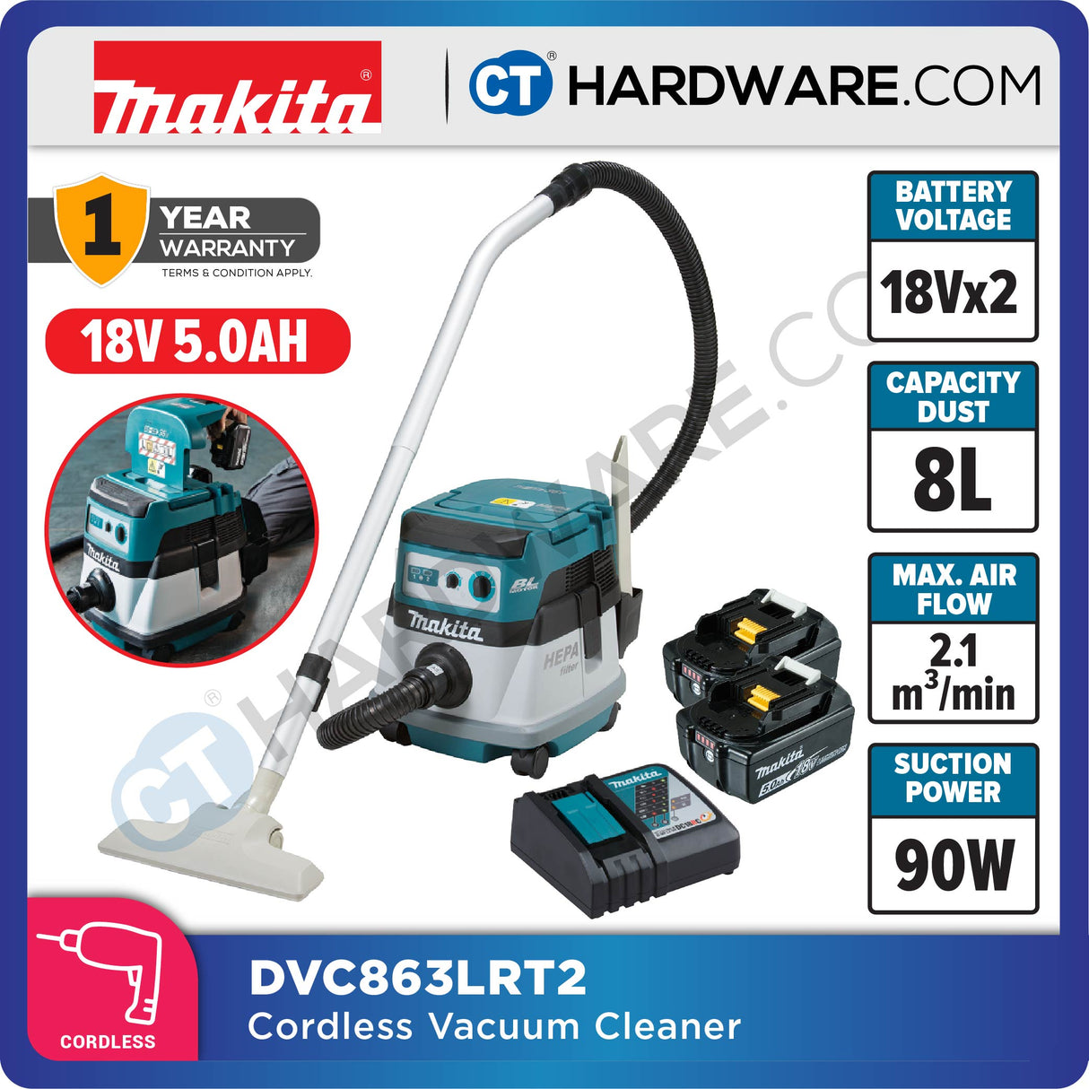 Makita DVC863LZ Twin 18v  Li-ion Brushless Cordless L-Class Dust Extractor (LXT Series)