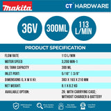 MAKITA DVP181ZK CORDLESS VACUUM PUMP 18VX2 113L/MIN MOTOR MOTOR SPEED 3200MIN WITHOUT BATTERY & CHARGER