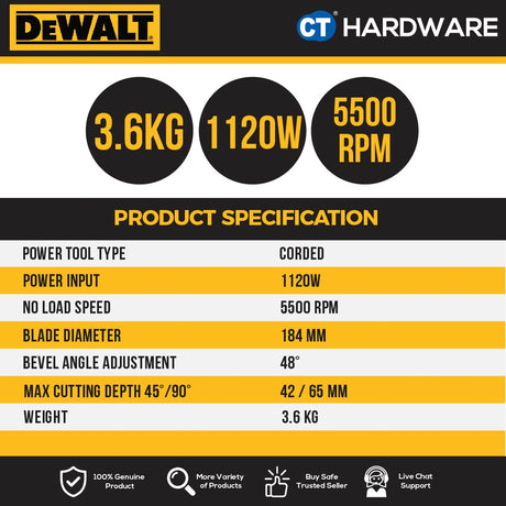 DEWALT DWE561 CIRCULAR SAW 185MM 1200W 5500RPM 3.6KG