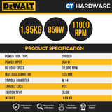 DEWALT DWE8210PL IRONMAN MP SMALL ANGLE GRINDER 5" 850W M14 12000RPM ( PADDLE SWITCH )
