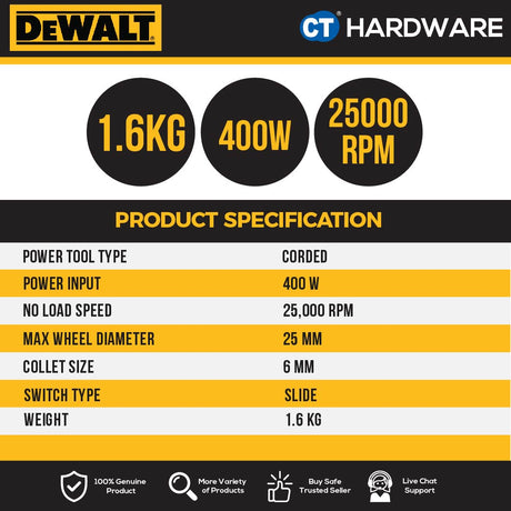 DEWALT DWE886S  DIE GRINDER 400W 25000RPM 25MM 1.65KG