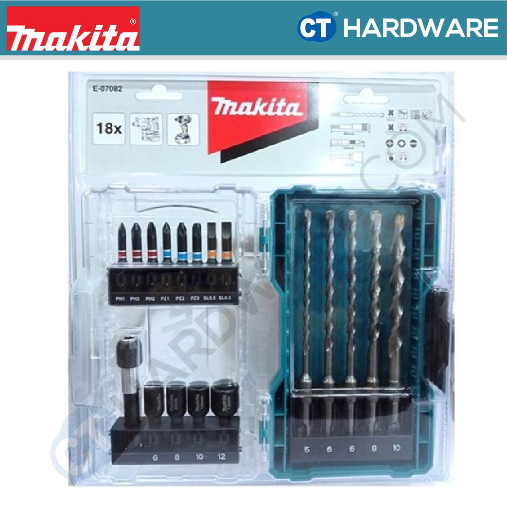 MAKITA E-07082 SDS PLUS MANSORY DRILL BIT & SCREW BIT ACCESSORIES SET 18PCS [ E07082 ]