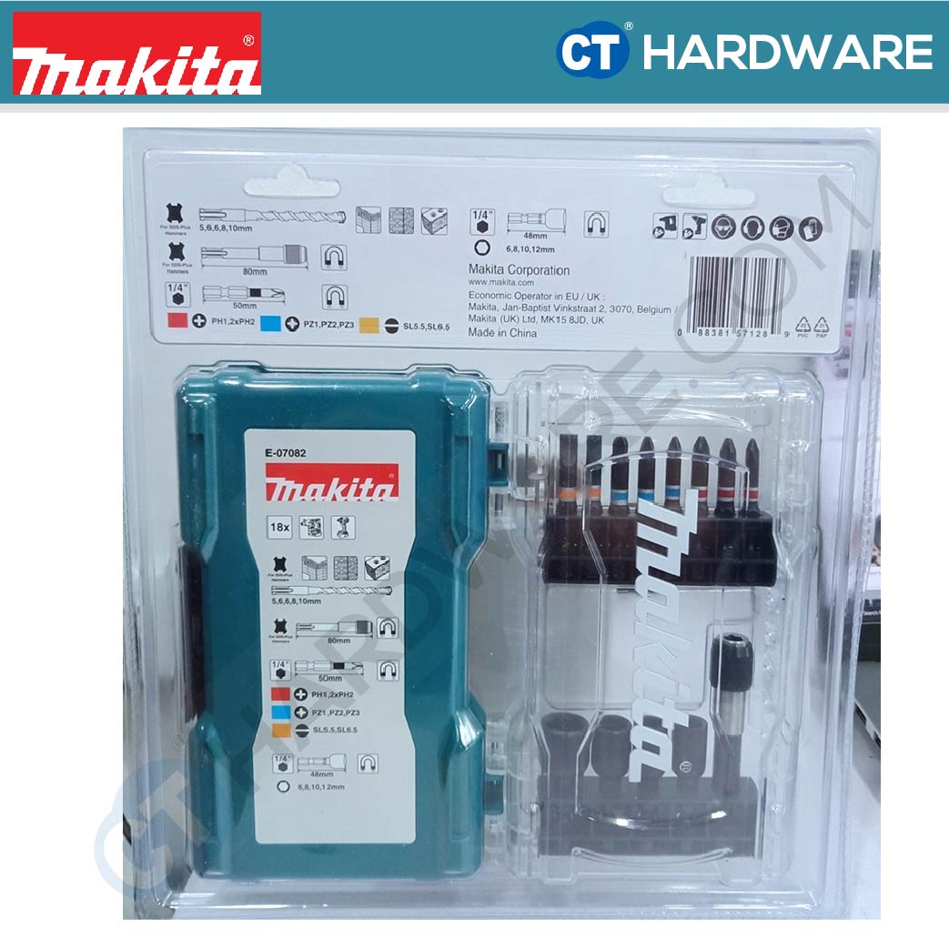 MAKITA E-07082 SDS PLUS MANSORY DRILL BIT & SCREW BIT ACCESSORIES SET 18PCS [ E07082 ]