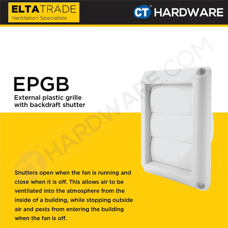 ELTA TRADE EPGB (4", 5", 6") EXTERNAL PLASTIC GRILLE WITH BACKDRAFT SHUTTER
