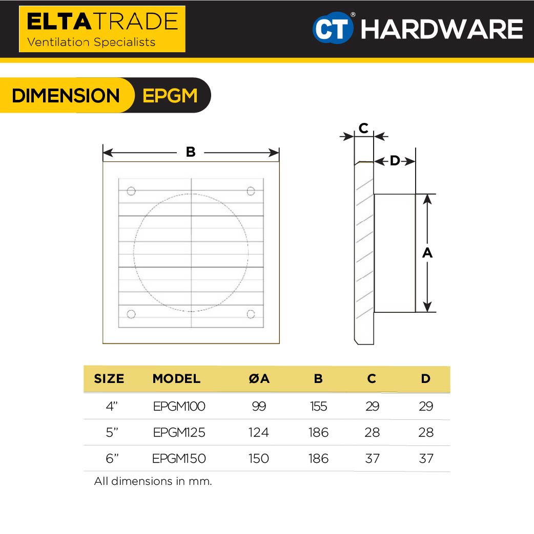 ELTA TRADE EPGM (4", 5", 6") EXTERNAL PLASTIC GRILLE WITH MESH