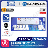 LMX ES203NSPW | ES204NSPW | ES205NSPW SOCKET 3 | 4 | 5 GANG 2 METER WITH SURGE PROTECTION & NEON INDICATOR 12A ( WHITE )