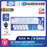 LMX ES203NSPW | ES204NSPW | ES205NSPW SOCKET 3 | 4 | 5 GANG 2 METER WITH SURGE PROTECTION & NEON INDICATOR 12A ( WHITE )