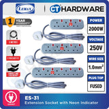 LMX ES3135M | ES3145M | ES3155M EXTENSION SOCKET WITH NEON INDICATOR 5 METER | 13A | 3-5 GANG [ BLISTER CARD ]