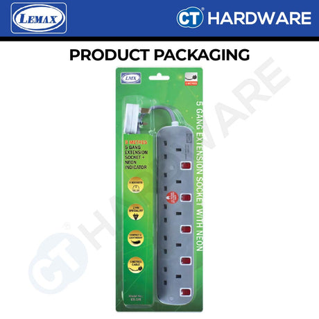 LMX ES3135M | ES3145M | ES3155M EXTENSION SOCKET WITH NEON INDICATOR 5 METER | 13A | 3-5 GANG [ BLISTER CARD ]