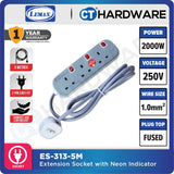 LMX ES3135M | ES3145M | ES3155M EXTENSION SOCKET WITH NEON INDICATOR 5 METER | 13A | 3-5 GANG [ BLISTER CARD ]