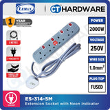 LMX ES3135M | ES3145M | ES3155M EXTENSION SOCKET WITH NEON INDICATOR 5 METER | 13A | 3-5 GANG [ BLISTER CARD ]