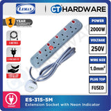 LMX ES3135M | ES3145M | ES3155M EXTENSION SOCKET WITH NEON INDICATOR 5 METER | 13A | 3-5 GANG [ BLISTER CARD ]