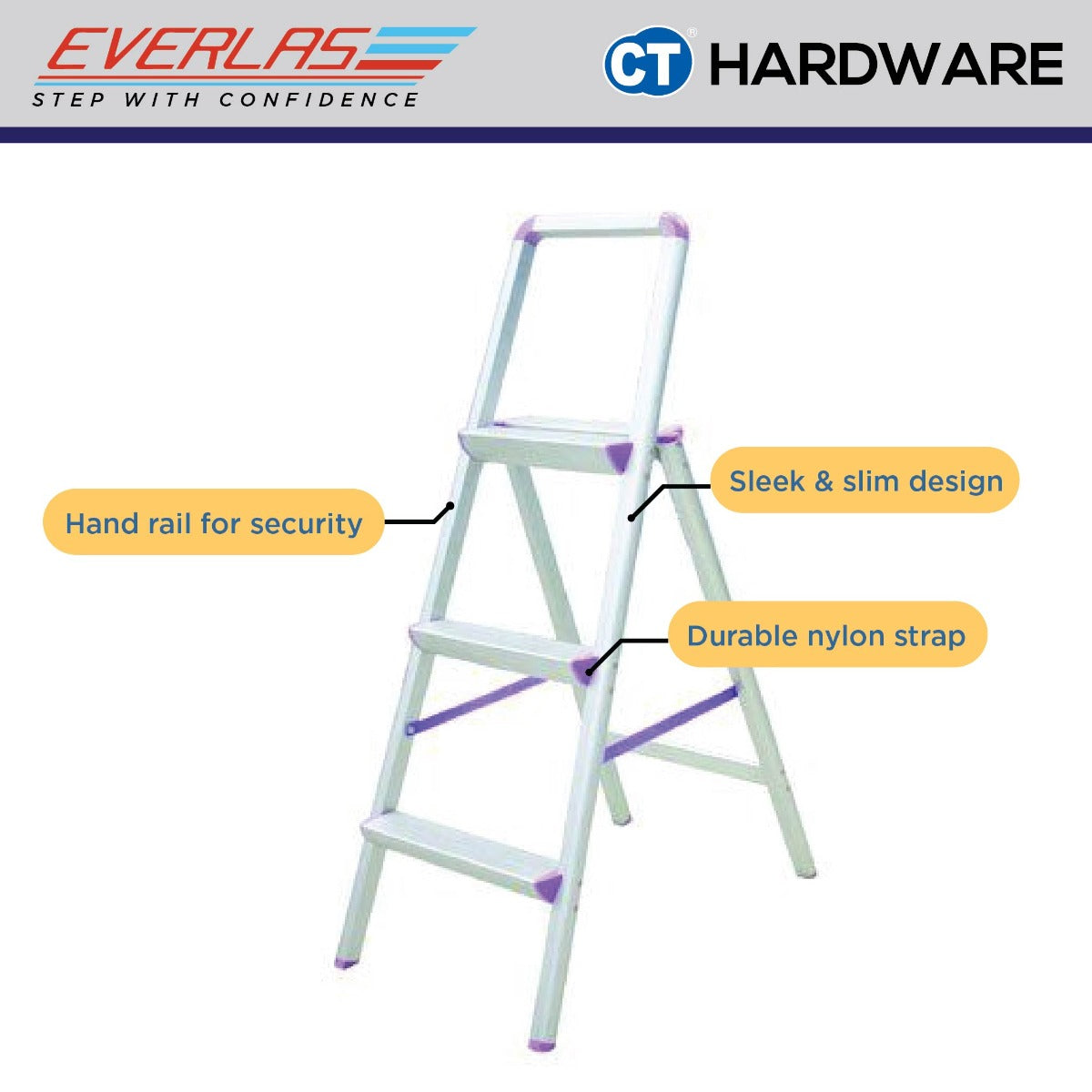 EVERLAS ES ELEGANT STEPS LADDER CLASS III COMMERCIAL STEP 2 - 4 HEIGHT 482MM / 1.58FT - 1315MM / 4.31FT FOR GENERAL HOUSEHOLD