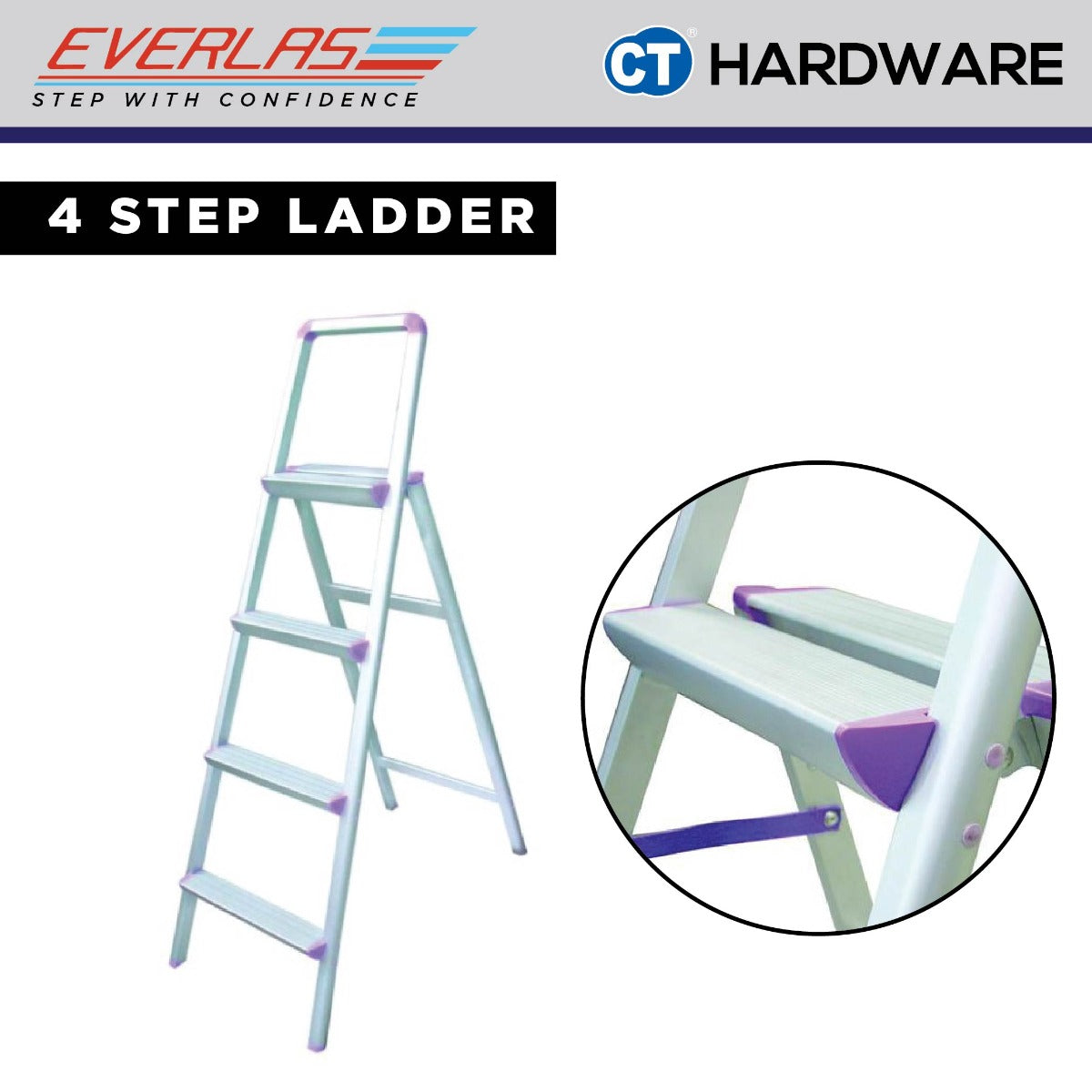 EVERLAS ES ELEGANT STEPS LADDER CLASS III COMMERCIAL STEP 2 - 4 HEIGHT 482MM / 1.58FT - 1315MM / 4.31FT FOR GENERAL HOUSEHOLD