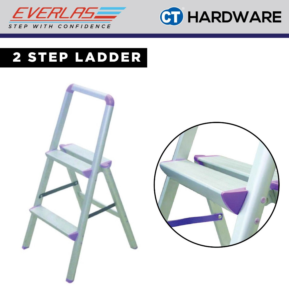 EVERLAS ES ELEGANT STEPS LADDER CLASS III COMMERCIAL STEP 2 - 4 HEIGHT 482MM / 1.58FT - 1315MM / 4.31FT FOR GENERAL HOUSEHOLD