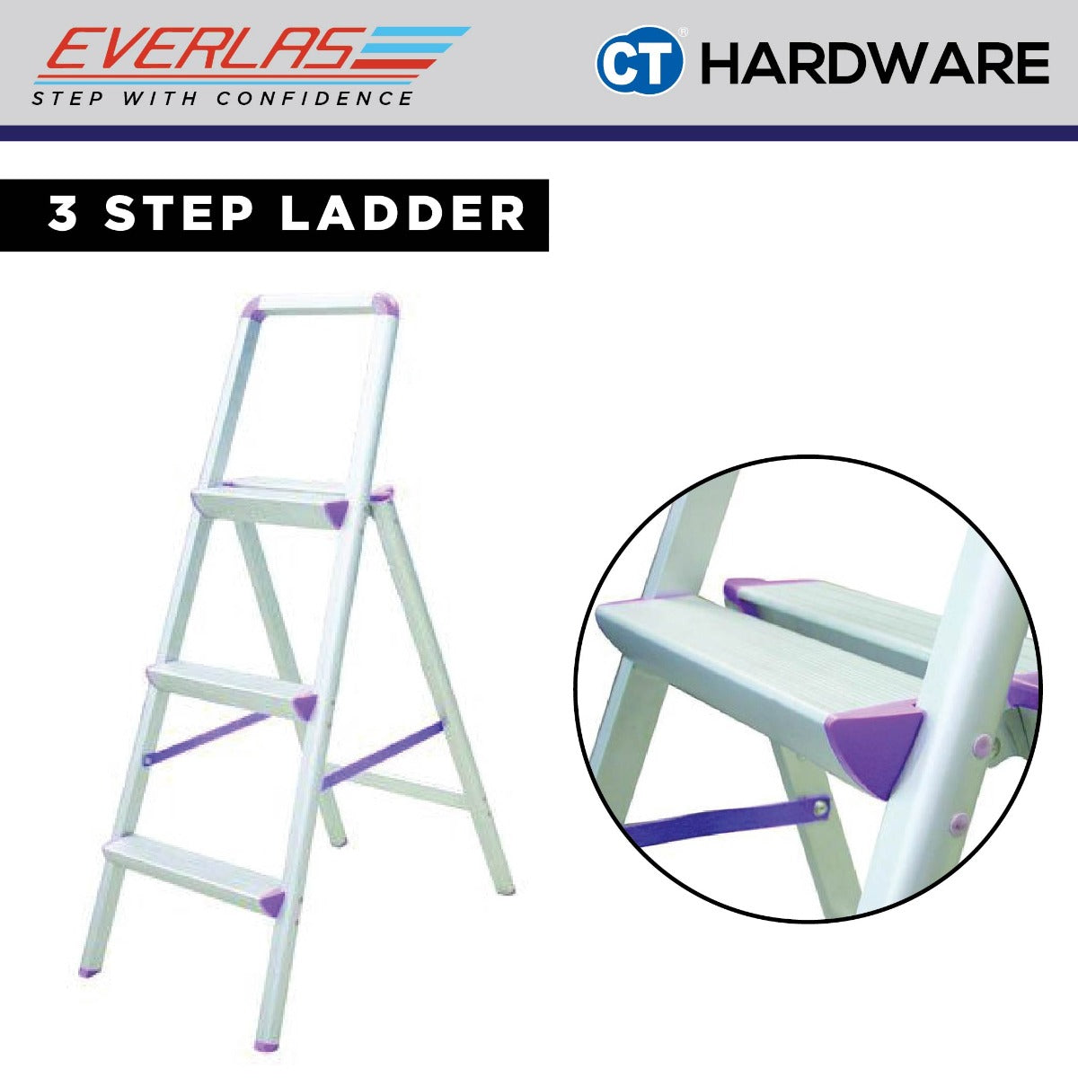 EVERLAS ES ELEGANT STEPS LADDER CLASS III COMMERCIAL STEP 2 - 4 HEIGHT 482MM / 1.58FT - 1315MM / 4.31FT FOR GENERAL HOUSEHOLD