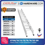EVERLAS ET HEAVY DUTY TRIPLE EXTENSION LADDER  150KG WORK LOAD STEP: 8-20 MAX LENGTH: 4767MM/15.6FT - 14368MM/47.14FT