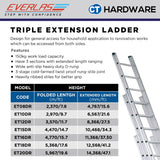 EVERLAS ET HEAVY DUTY TRIPLE EXTENSION LADDER  150KG WORK LOAD STEP: 8-20 MAX LENGTH: 4767MM/15.6FT - 14368MM/47.14FT