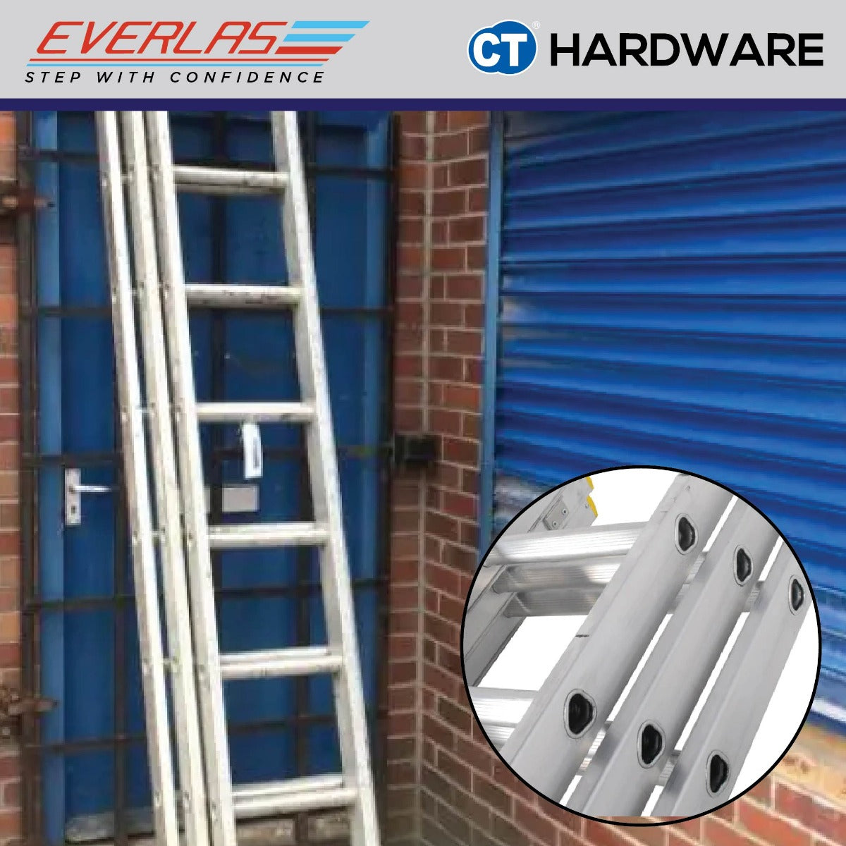 EVERLAS ET HEAVY DUTY TRIPLE EXTENSION LADDER  150KG WORK LOAD STEP: 8-20 MAX LENGTH: 4767MM/15.6FT - 14368MM/47.14FT