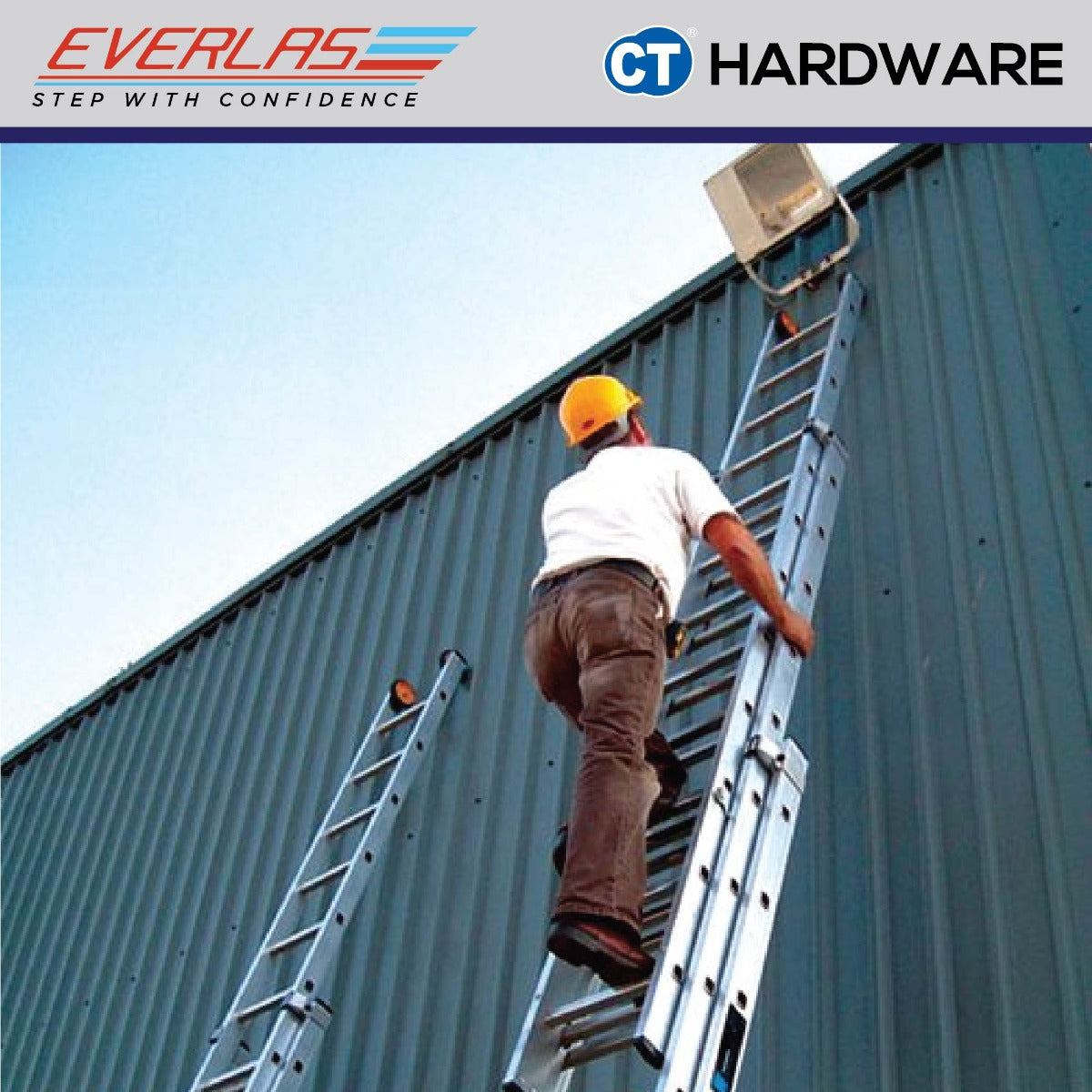 EVERLAS ET HEAVY DUTY TRIPLE EXTENSION LADDER  150KG WORK LOAD STEP: 8-20 MAX LENGTH: 4767MM/15.6FT - 14368MM/47.14FT
