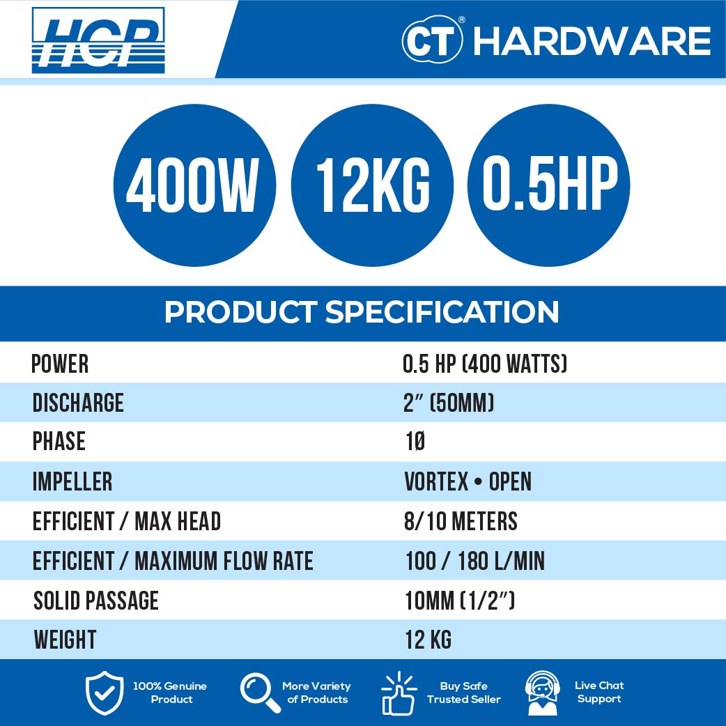 HCP F-05AF SUBMERSIBLE SEWAGE EFFLUENT PUMPS 2" | 1/2HP | 200L/MIN | AUTO [ F05AF ]