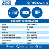 HCP F-31UFA SUBMERSIBLE SEWAGE EFFLUENT PUMPS 1HP | 230V | 460L/M | 10M/H | 3" [ F31UFA ]