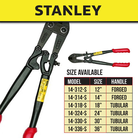 STANLEY BOLT CUTTER FORGED / TUBULAR HANDLE SIZE: 12" / 14" / 18" / 24" / 30" / 36"