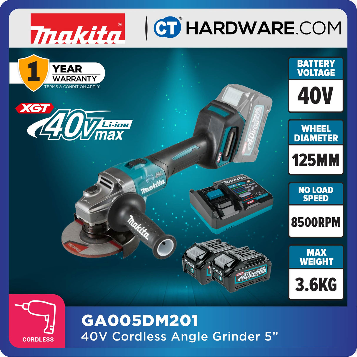 MAKITA GA003 GM201 /  GD201 / GZ CORDLESS ANGLE GRINDER 40V 4" 100MM 8500RPM