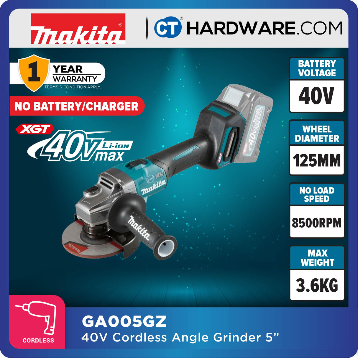 MAKITA GA003 GM201 /  GD201 / GZ CORDLESS ANGLE GRINDER 40V 4" 100MM 8500RPM