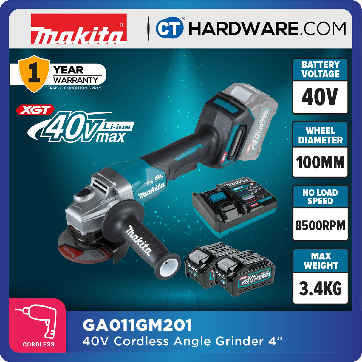 MAKITA GA011 GM201 / GD201 / GZ CORDLESS ANGLE GRINDER 40V 4" 100MM 8500RPM