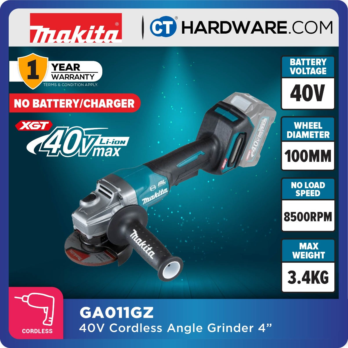 MAKITA GA011 GM201 / GD201 / GZ CORDLESS ANGLE GRINDER 40V 4" 100MM 8500RPM