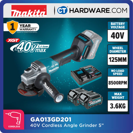 Makita GA013GM201/ GD201/ GZ XGT 40Vmax Cordless Brushless Angle Grinder 5" 125mm (Body Only | 2-Battery)