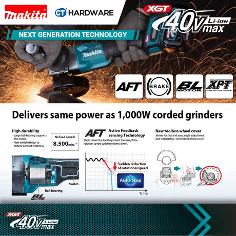 Makita GA035GZ XGT 40Vmax Cordless Brushless Angle Grinder 6" 150mm (Body Only)