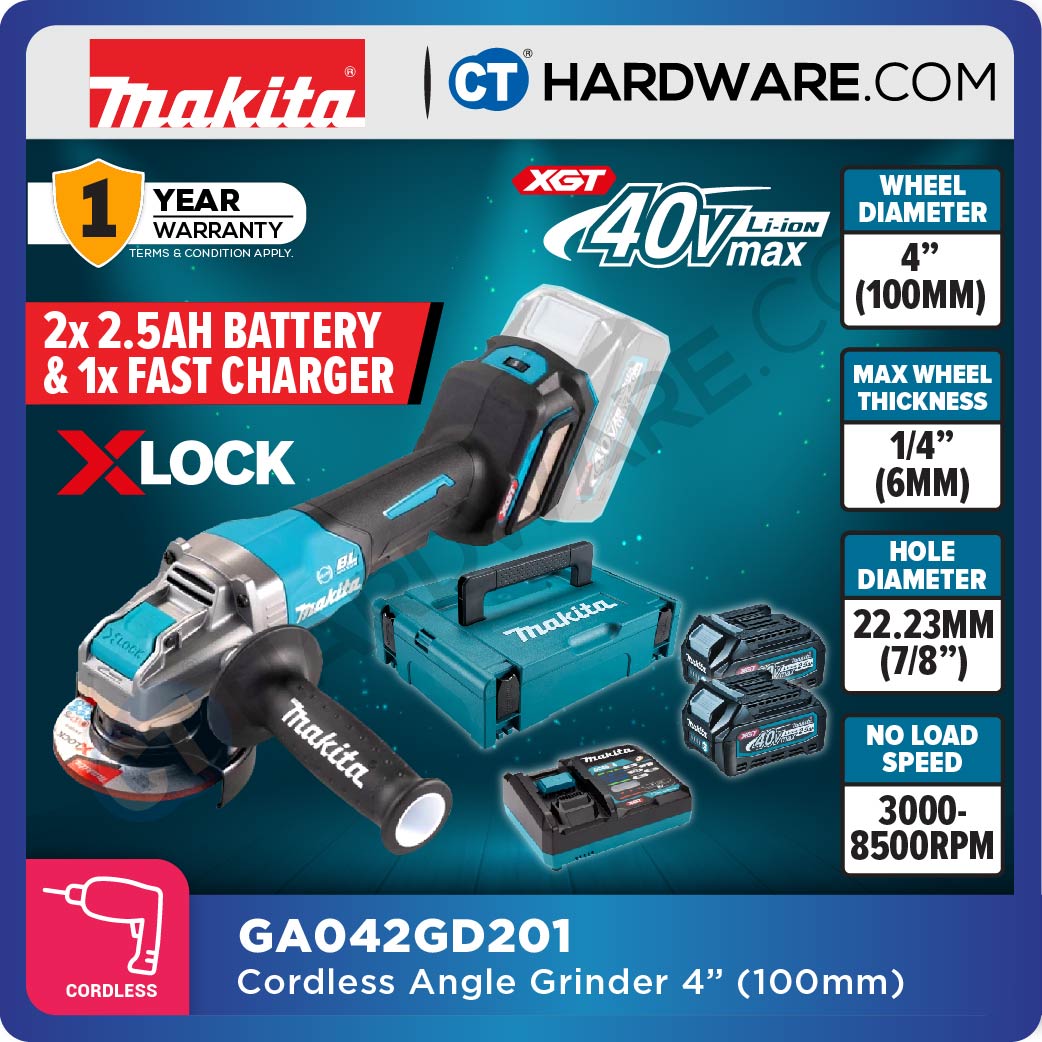 MAKITA GA042GM201 | GA042GD201 | GA042GZ CORDLESS ANGLE GRINDER 40V | 100MM (4") [ GA042G ]
