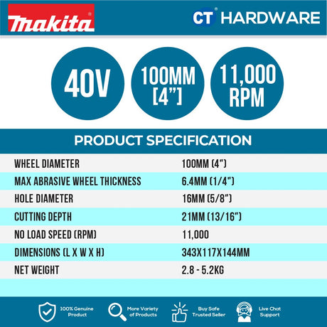 MAKITA GA048GZ CORDLESS ANGLE GRINDER 40V | 100mm (4") | 11000RPM WITHOUT BATTERY & CHARGER [ SOLO ]