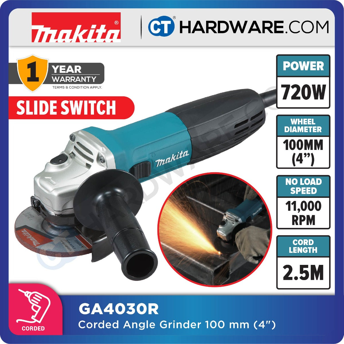 MAKITA GA4030R 100MM (4") ANGLE GRINDER